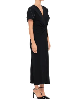 Gathered V-Neck Midi Dress