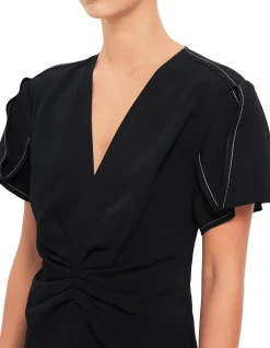 Gathered V-Neck Midi Dress