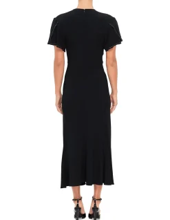 Gathered V-Neck Midi Dress