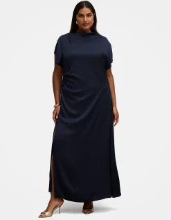 GENEVIEVE CURVE SATIN DRAPE MAXI DRESS