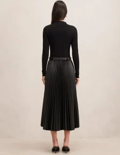 GIANNA VEGAN LEATHER PLEATED MIDI DRESS