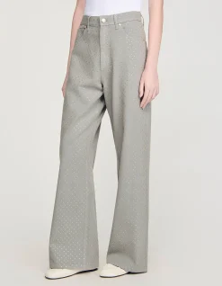 Golden Wide Leg Stud Detail Jeans