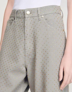 Golden Wide Leg Stud Detail Jeans