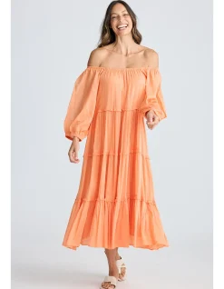 Grenadine Tiered Cotton Midi Dress