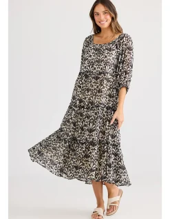 Grenadine Tiered Cotton Midi Dress