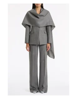 GREY MELANGE WOOL SUITING SCARF JACKET