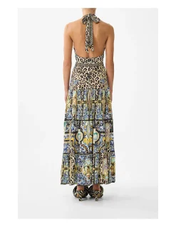 HALTER JERSEY DRESS WITH TIERED SKIRT