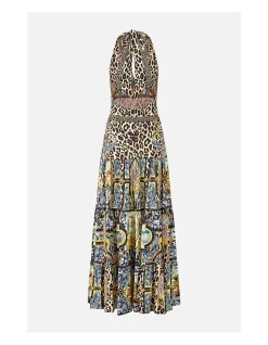 HALTER JERSEY DRESS WITH TIERED SKIRT