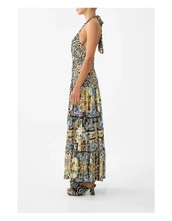 HALTER JERSEY DRESS WITH TIERED SKIRT
