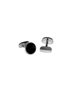 Handmade Italian Black Round Cufflinks