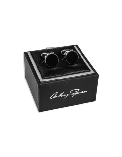 Handmade Italian Black Round Cufflinks