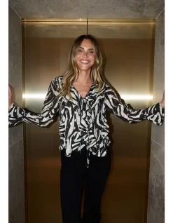 Harper Zebra Print Ruffle Tie Front Blouse