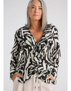 Harper Zebra Print Ruffle Tie Front Blouse