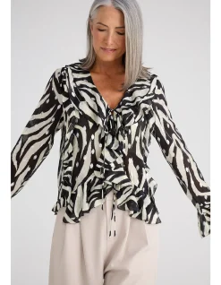 Harper Zebra Print Ruffle Tie Front Blouse