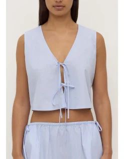 Havana Stripe Poplin Tie Front Top Blue/White Stripe