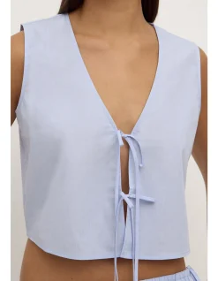 Havana Stripe Poplin Tie Front Top Blue/White Stripe