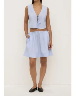Havana Stripe Poplin Tie Front Top Blue/White Stripe