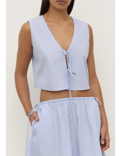 Havana Stripe Poplin Tie Front Top Blue/White Stripe