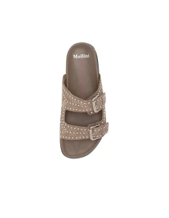 Heire Studded Buckle Suede Slide Sandals