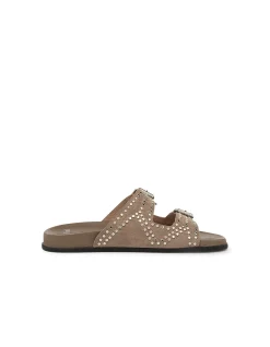 Heire Studded Buckle Suede Slide Sandals