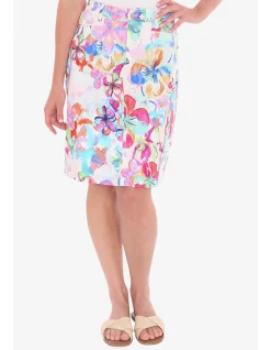 Hibiscus Haze Stretch Floral Knee Skirt