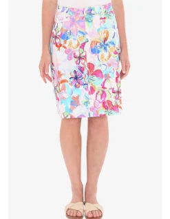 Hibiscus Haze Stretch Floral Knee Skirt