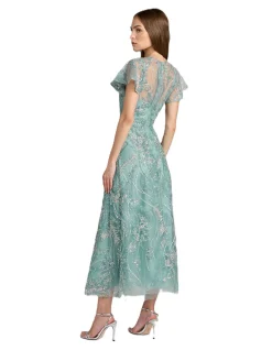 HIGH NECK FLUTTER SLEEVE MIDI DRESS