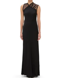 HIGH NECK SL MESH DETAIL GOWN