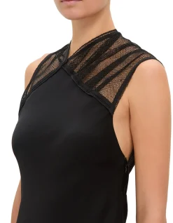 HIGH NECK SL MESH DETAIL GOWN