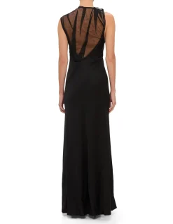 HIGH NECK SL MESH DETAIL GOWN