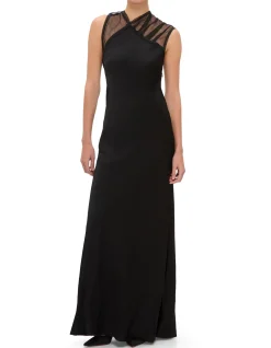 HIGH NECK SL MESH DETAIL GOWN