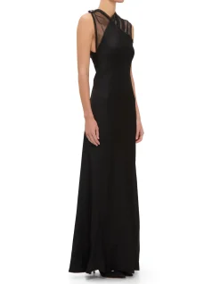 HIGH NECK SL MESH DETAIL GOWN
