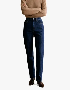 High Rise Dark Indigo Straight Leg Jean