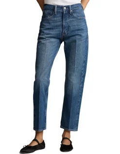 High Rise Relaxed Straight Crop Denim Jeans