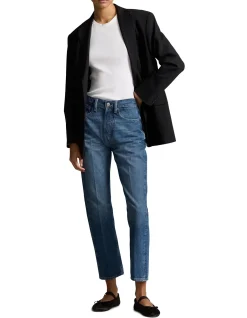 High Rise Relaxed Straight Crop Denim Jeans