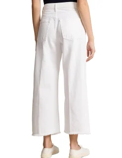 High Rise Wide Leg Crop Frayed Hem Jeans