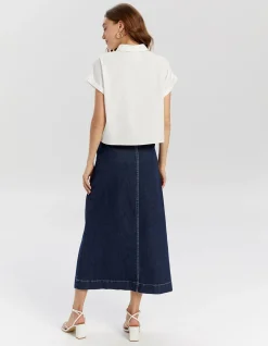 High Waist Ankle Denim Skirt