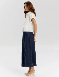 High Waist Ankle Denim Skirt