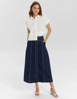 High Waist Ankle Denim Skirt