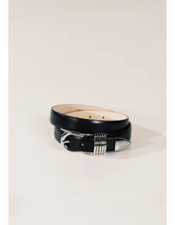 HOLLYHOCK SILVER BLACK LEATHER BELT