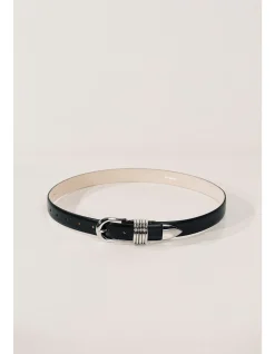 HOLLYHOCK SILVER BLACK LEATHER BELT