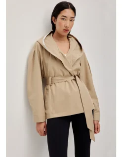 Hooded Crop Relaxed Belted Trench Coat
