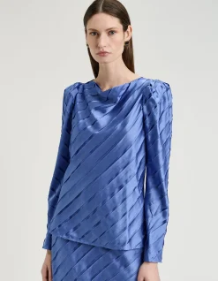 HYDRANGEA STRIP SATIN BIAS BLOUSE