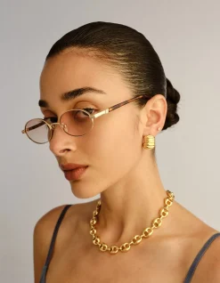 ICICLE GOLD OVAL BROWN GRAD SUNGLASSES