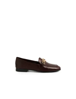 Ilkie Gold Chain Polish Leather Loafers