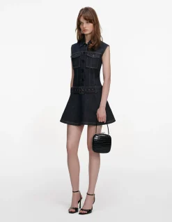 INDIGO DENIM FLARED MINI DRESS