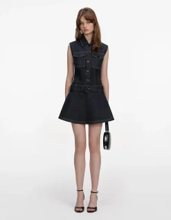 INDIGO DENIM FLARED MINI DRESS