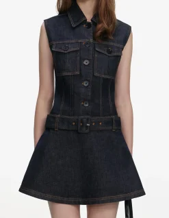 INDIGO DENIM FLARED MINI DRESS