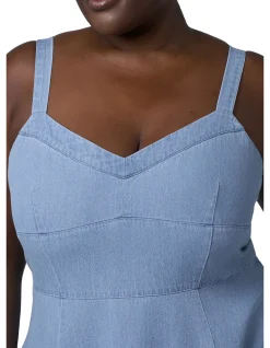 INDIGO TONIC-MIKI DENIM FLARED MIDI DRESS