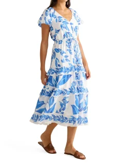 IRIS TIERED RUFFLE MIDI DRESS